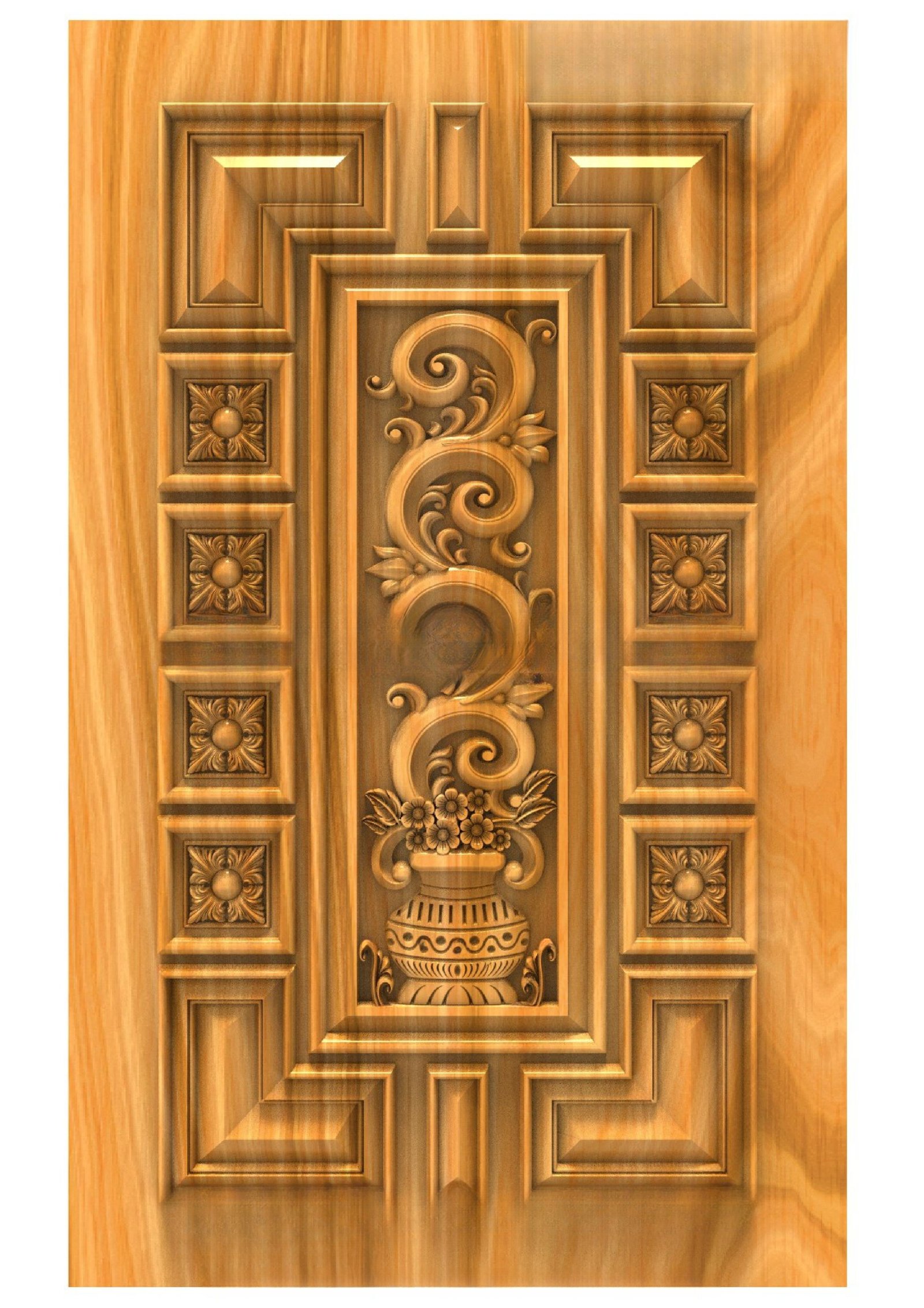 GSK DELITE DOORS - DL-05 Traditional Floral Urn Carved Wooden Door 3D Model